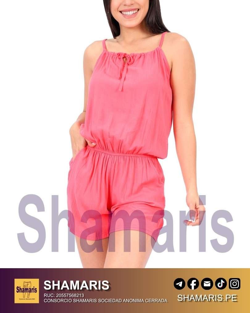 Short Enterizo Rosado de Chalis con Bolsillo